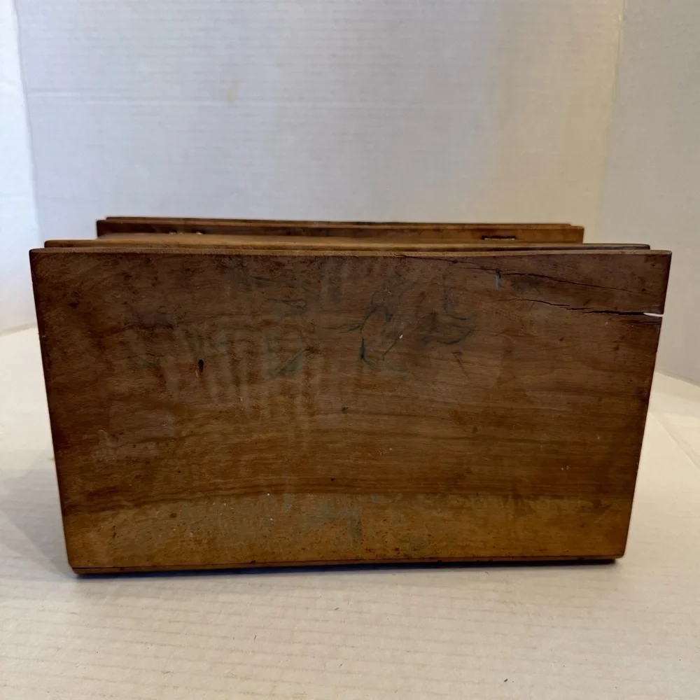 Antique Olive Wood Italian Vanity Box Olive Keepsake Jewelry Holder Decor VTG